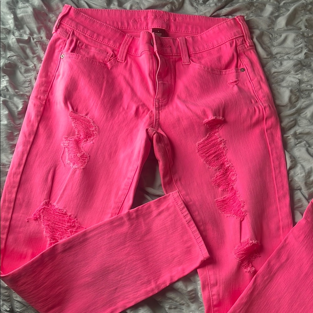 Vibrant Pink Distressed Jeans